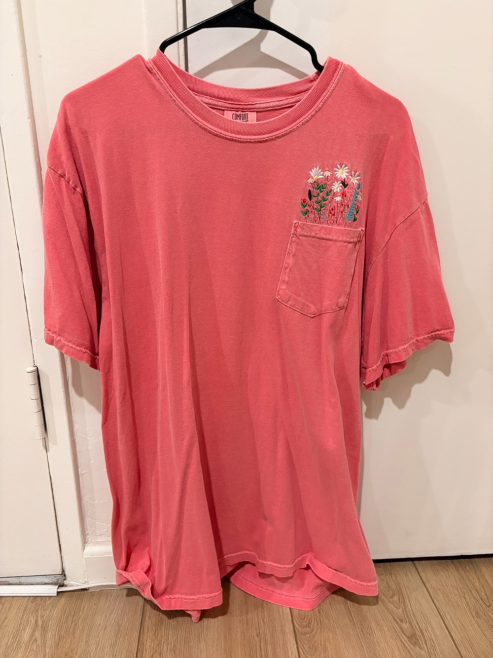 Comfort Colors Pink Short Sleeve Tee with Embroidered Pocket